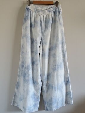 NWT American Eagle Light Blue Tie-Dye Wide Leg Casual Linen Cotto Blend Pants M